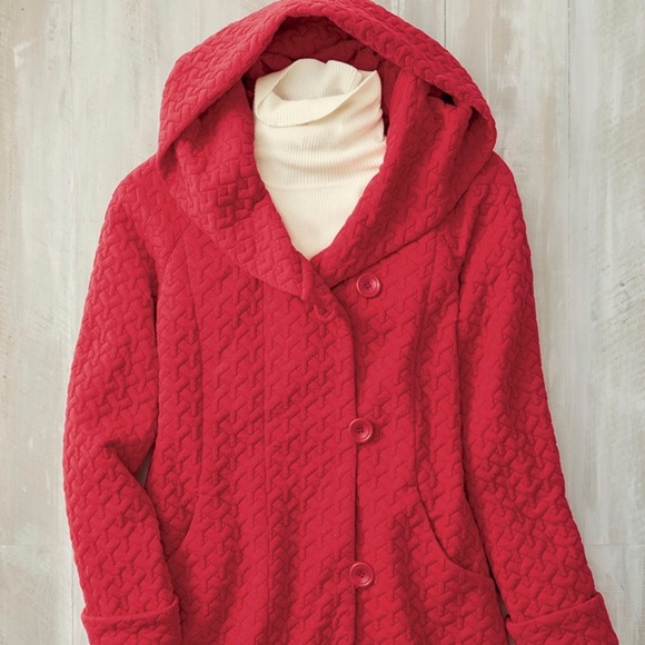 Like NEW Coldwater Creek quilted knit coat with hood - Picture 1 of 4